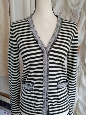 J CREW Striped Harlow Wool cardigan sweater with tweed trim Sz S