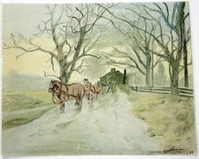 Original Lucile McIntyre Colored Pencil Drawing from 1929 Horse Drawn Wagon