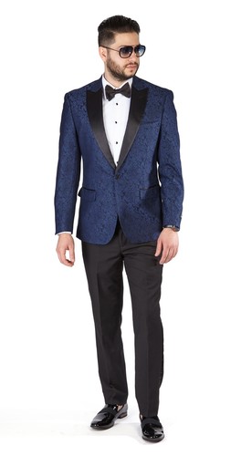 Slim Fit 1 Button Tuxedo Blue Paisley 