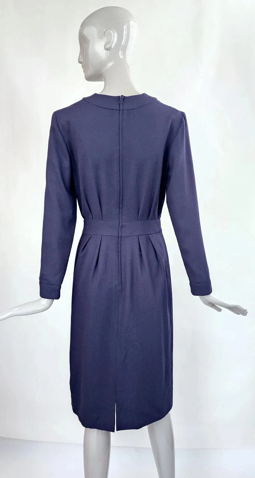 Abito vintage Celine Paris anni '90 lana blu navy crepe con bottoni con logo