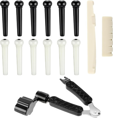 12 Gitarre Bridge Pins Weiß Schwarz Akustik Stifte 2 Sattel 1 Stimmgerät Gitarre