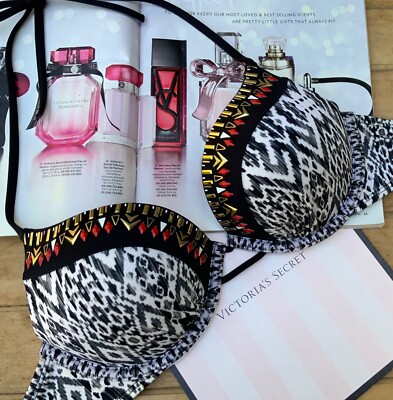 NWOT Victoria s Secret  Add 2 Cups Push Up Embellished Bombshell Halter Top 34B