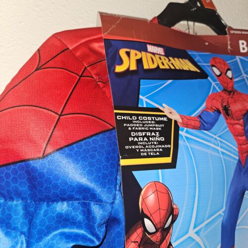 NEW Marvel Spider-Man Halloween Costume Boy Medium 8 Padded Jumpsuit Fabric Mask - Picture 4 of 8
