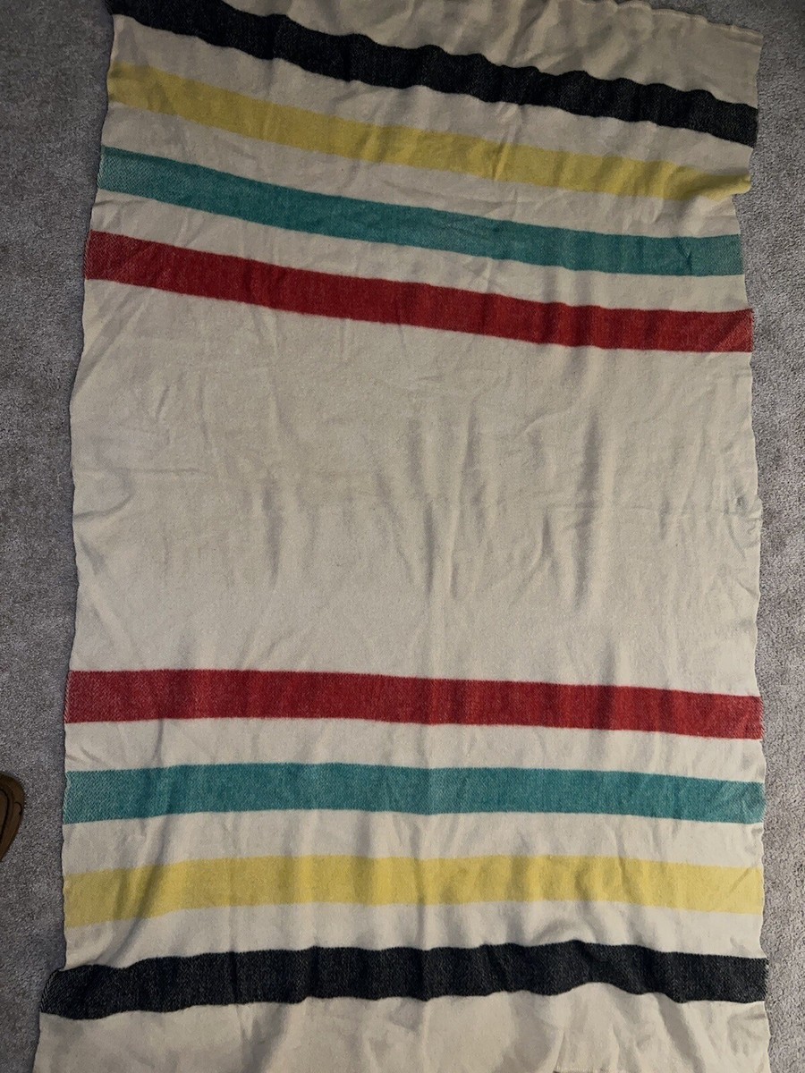 希少 1940-50’s HUDSON’S BAY Point Blanket 1950s Vintage Hudsons Bay Blanket Classic 4 Stripe Wool 4 pt