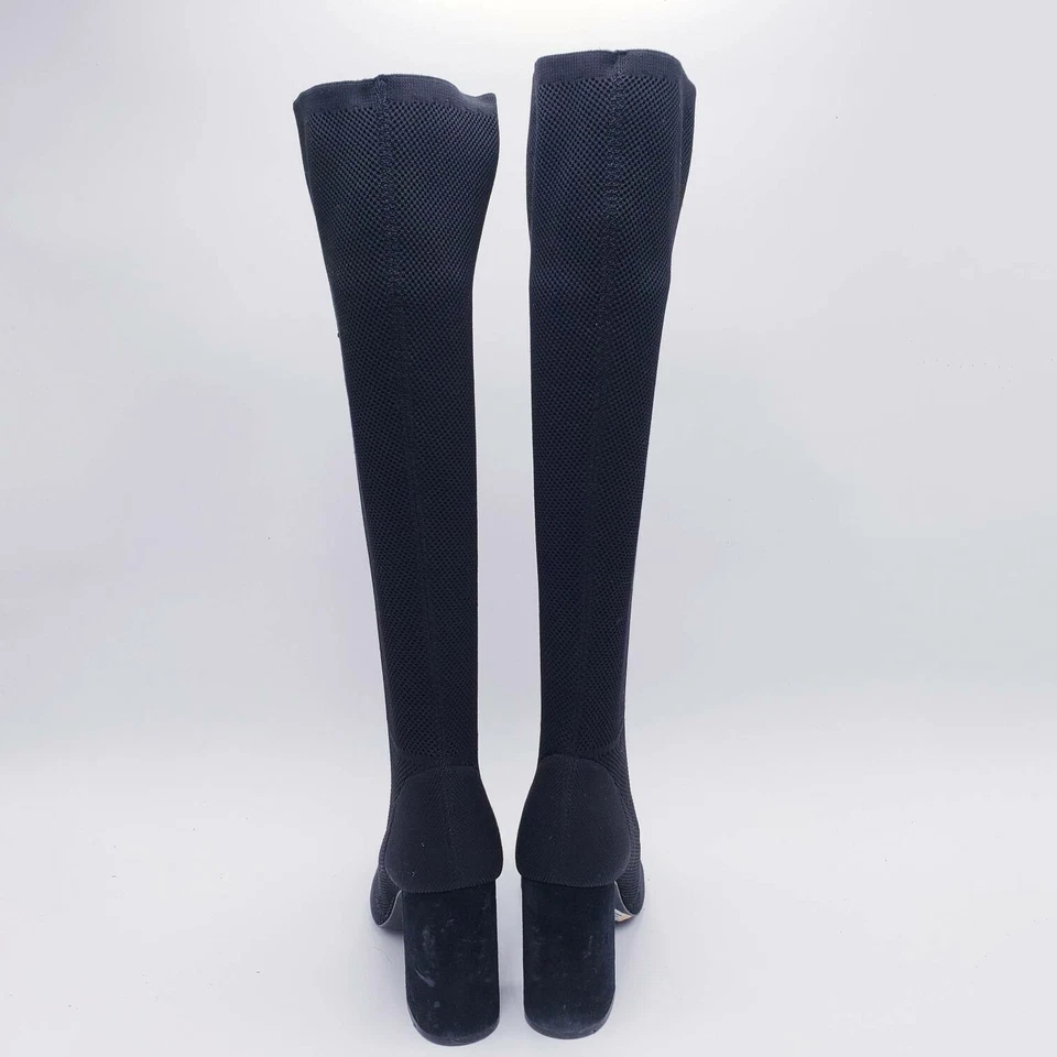 Joie Women's 8 Black Tall Knee High Knit Boot Chunky Block Heel Square Toe — 第 3/4 张图片