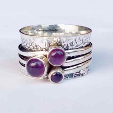 Amethyst Spinner Ring, 925 Silver Ring, Spin Ring, Worry Ring, Three , All size