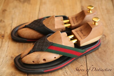 Gucci GG Monogramm schwarz Leder Sandalen Sliders Flip Flops Herren UK 9,5 G US 10,5