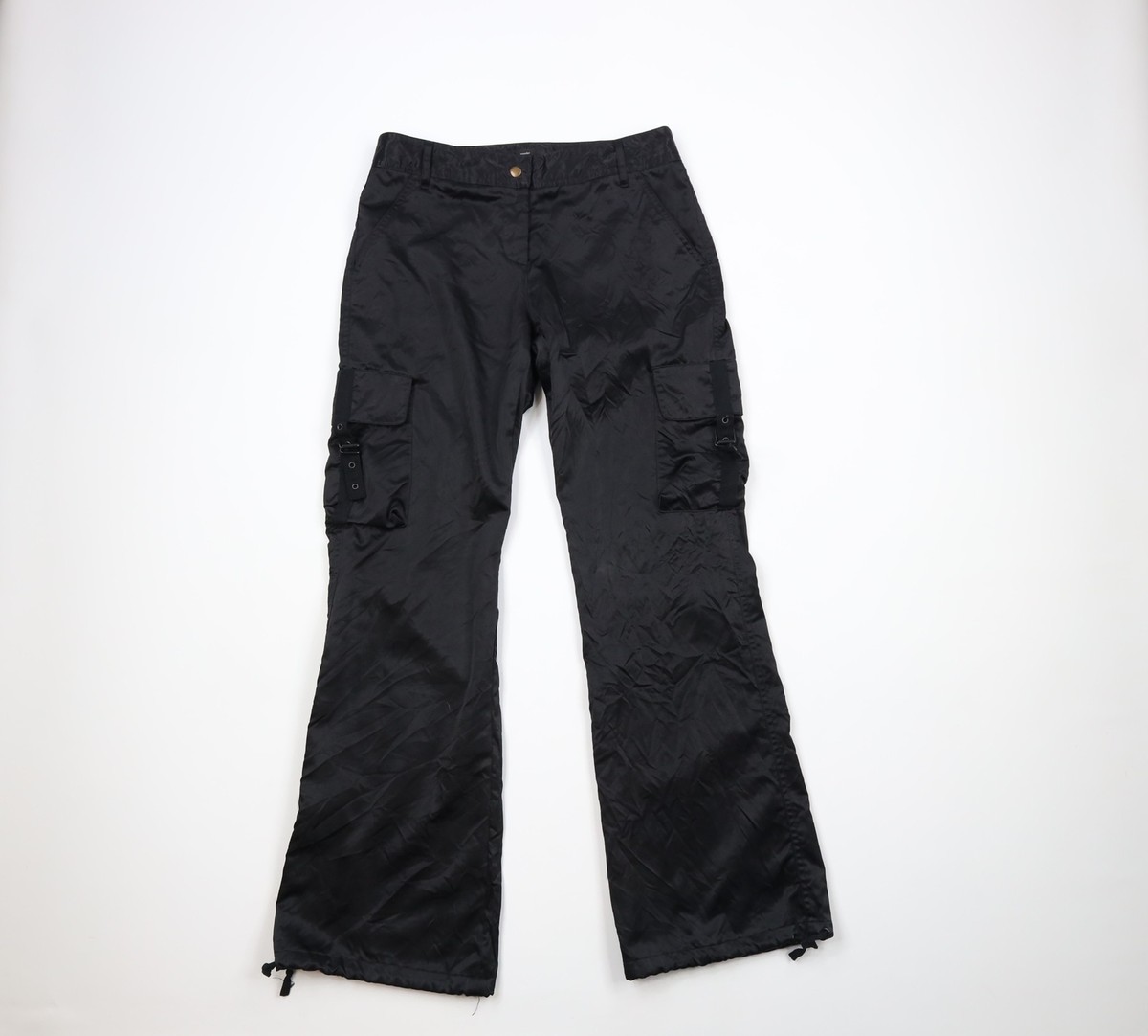 Vintage Y2K Goth Womens 7/8 Wide Leg Flared Buckle EDM Rave Vintage Y2K Goth Womens 7/8 Wide Leg Flared Buckle EDM Rave