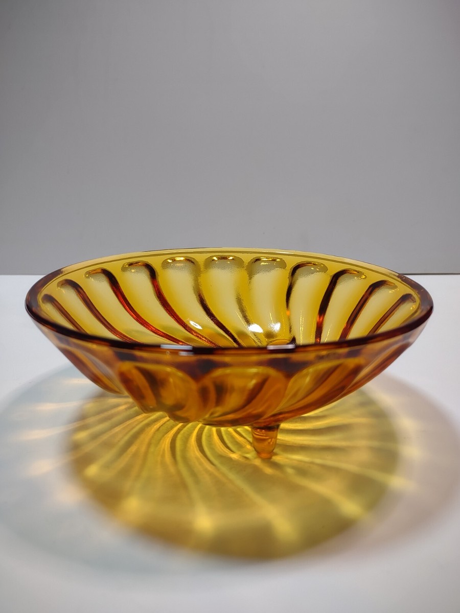 Vintage Brazil Nadir Figueiredo Amber Glass 3 Footed, Lidded