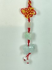 Hand Carved Natural Jade Chinese Zodiac Dog Pendant Knotted CellPhone Car Charm
