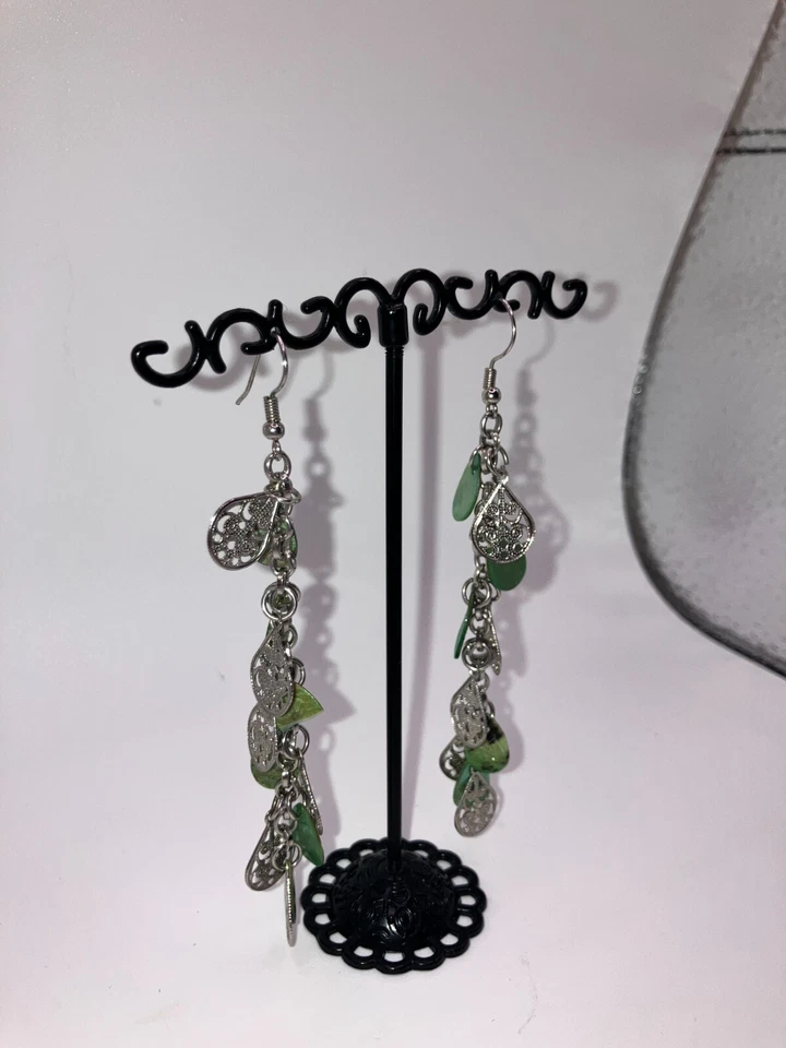 Филигранные длинные висячие серьги из перламутра и серебра с каплями 3,5 дюйма! - Изображение 2 из 4