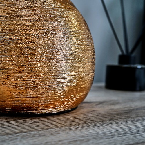 Table Lamp Copper Ceramic Base Bedside Living Room Light Cotton Shade LED Bulb - Picture 9 of 11