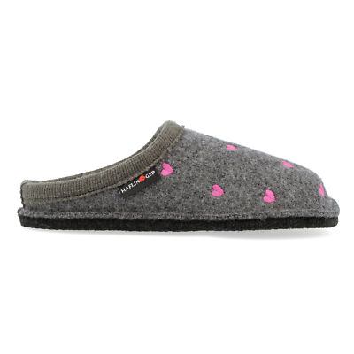 HAFLINGER Flair Valentine Hausschuhe aus gewalkter Wolle Herzmotiv Unisex