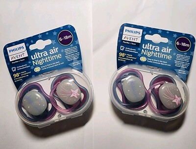 Set of 2 Packs Philips Avent Ultra Air Pacifier 6-18 Months NEW Glow In The Dark