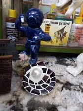 Vintage Old Aquarium Ceramic Sunken Underwater Sea Shell Inlaid Tile Pearl Clam