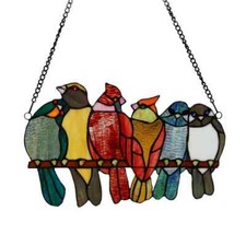 Stained Glass Window Panel Multi-Colored Birds Love Handcrafted Sun Catcher Art