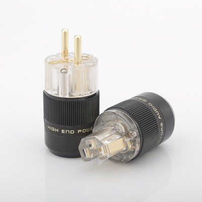 Paar HIFI Vergoldet EU Schuko Netzteil Schuko IEC C13 Adapter für Netzkabel