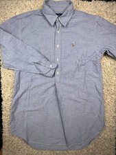 VTG Rare Ralph Lauren 1/2 Button Up Shirt Cotton Adult Large Solid Blue Pony