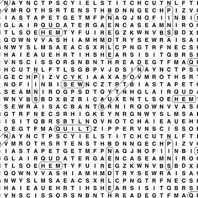 Timeless Treasures - Sew Strong - Sewing Word Search - White