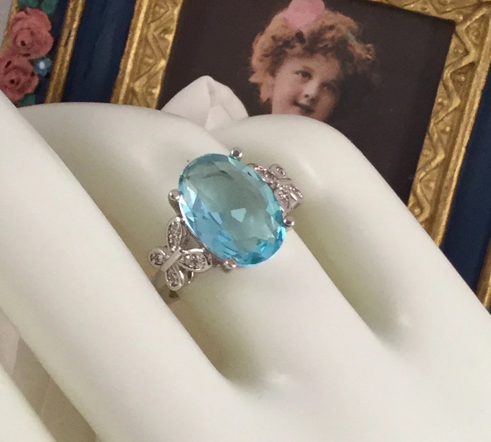 Винтажные ювелирные изделия золотое кольцо аквамарин белый сапфиры старинный деко ювелирных изделий - Изображение 3 из 4