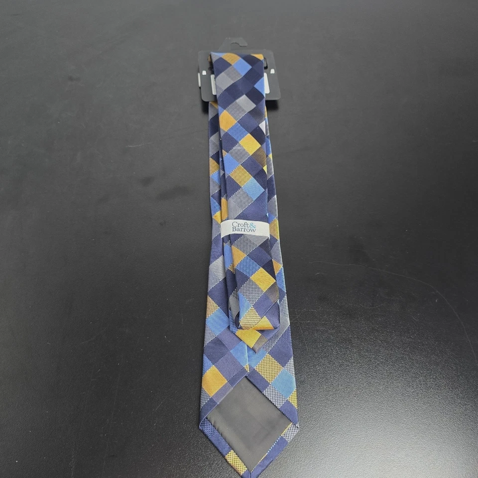 Gravata Croft & Barrow nova com etiquetas ouro escuro e azul - Imagem 3 de 4