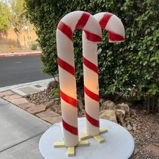Vintage Pair 2 Lighted Candy Cane Empire Christmas Set Blow Molds 40  Works 