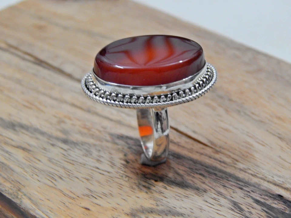 Anillo de plata esterlina 925 natural Aqeeq piedras preciosas marrones joyería hecha a mano para regalo Foto 4 de 4