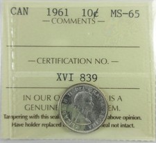1961 Canada Ten Cent - ICCS MS-65