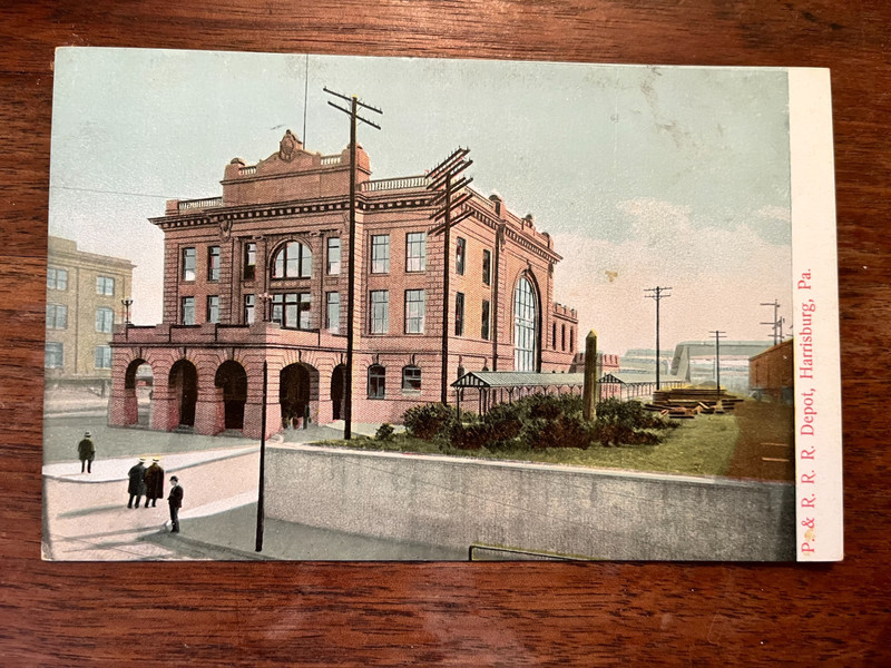 P&R Railroad Depot Harrisburg PA Postcard Train Station