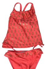 Real Love Coral 2-Piece Girls Size 4T Swimsuit W/Metallic Gold Pineapple Design