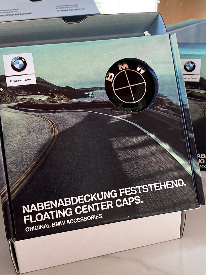 Nuevo juego de 4 tapas centrales de rueda de coche giratorias negras BMW 56 mm Foto 3 de 4