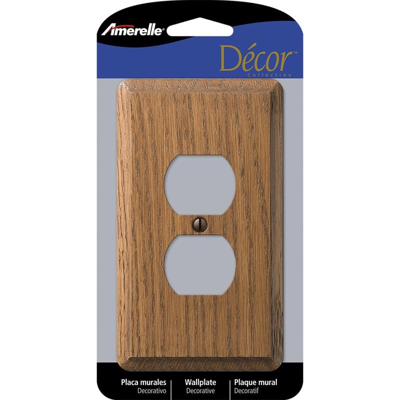 Amerelle 901D Contemporary Medium Oak Wood for 1-Duplex Outlet Wallplate