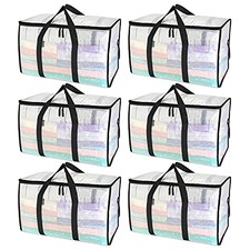 Oversized Moving Bags with Reinforced Handles, Heavy-Duty Storage 6-Pack Clear
