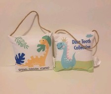 Hanging Tooth Fairy Pillows Lot of 2 Dinosaur With Pocket On Back String 6x6"