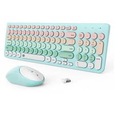 Wireless Keyboard and Mouse Combo, 2.4GHz Colorful Cute Round Keycaps Keyboar...