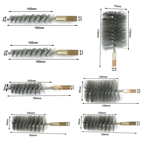 7Pcs Mix 18-75mm Stainless Steel Round Wire Tube Pipe Cleaning Brush 12mm Thread - Picture 2 of 8