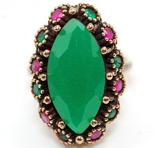 Ottoman Empire 10CT Treated Emerald 925 Sterling Silver Ring Sz 7,8 HB4
