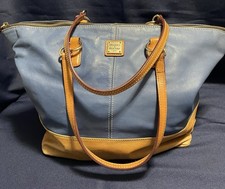 Dooney&Bourke Large Blue And Brown Toni Tote Bag 1975 Metal Played Logo