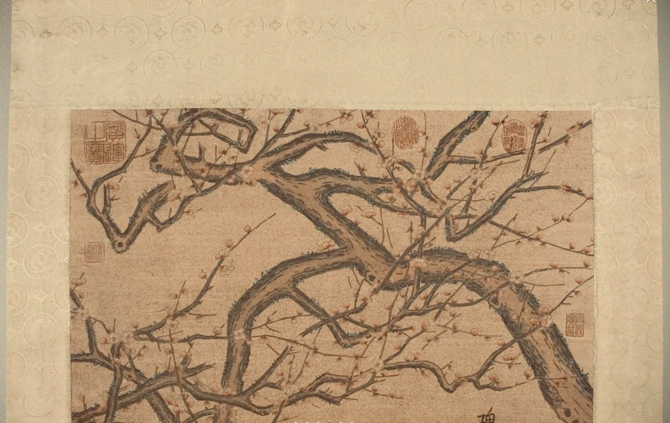 Pergamino colgante chino vintage que representa grúas y pino Attr. Qi Baishi Foto 4 de 4