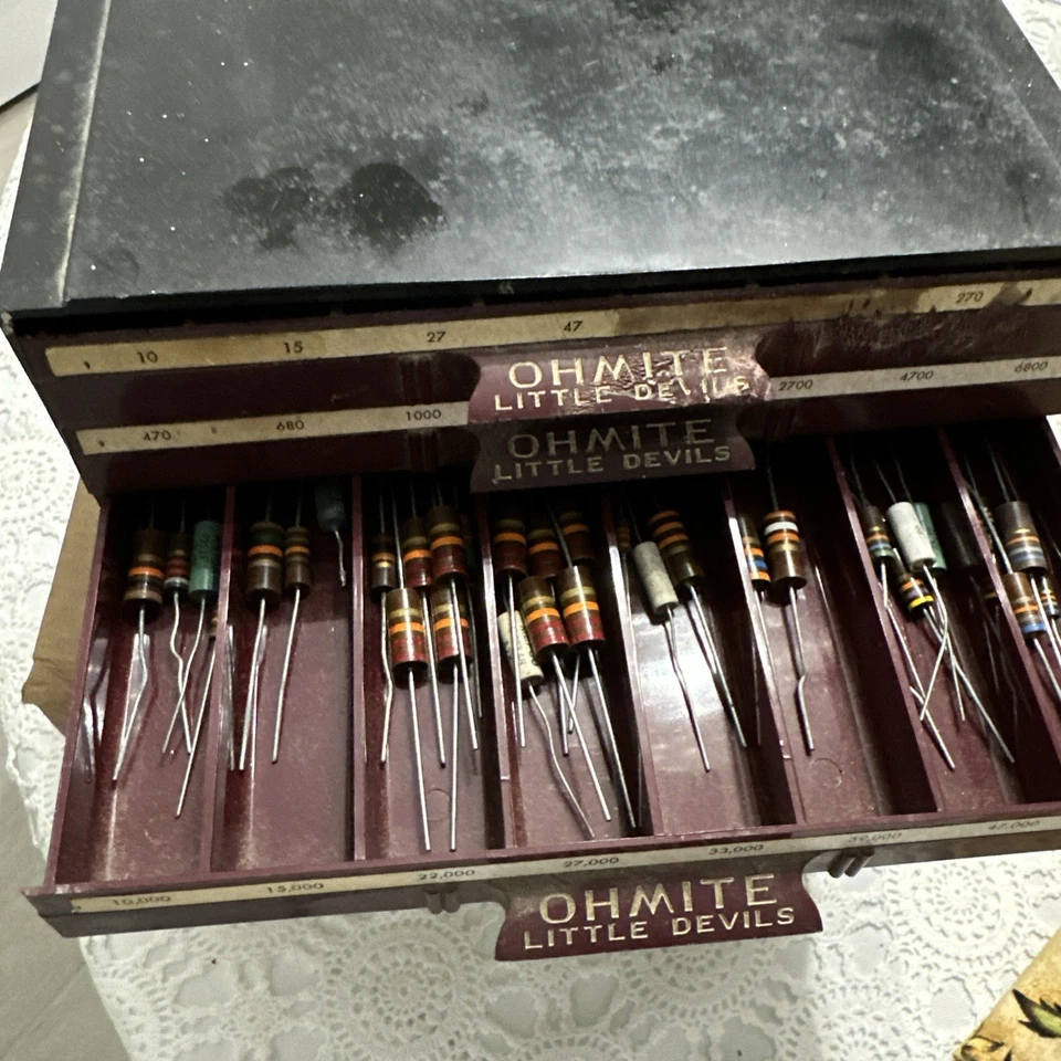 Ohmite Little Devils Resistor Bakelite Cabinet w/ 5 Full Drawers of Resistors - Image 4 of 4