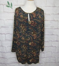 Chaps Ralph Lauren size 2X Teal Summer Floral Keyhole Front Tunic Top New!