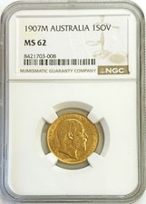 1907 M GOLD AUSTRALIA SOVEREIGN 7.981 GRAMS KING EDWARD VII ST. GEORGE NGC MS 62 4062.28 per troy oz