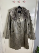 CENTIGRADE Midi Button Up Faux Fur Large Collar Coat.Size XL.Fleece Lined.VGC