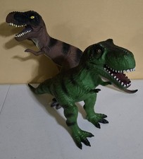 Two Rubber Tyrannosaurus Rex Dinosaur Toys Lot  Brown 2011  Green 2022