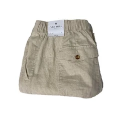 Oak Hill Pants Mens L Linen Blend Elastic Waist Drawstring Straight Beige