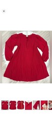 A New Day Pleated Balloon Sleeve Dress M Red Polyester Short Length Tie Accent