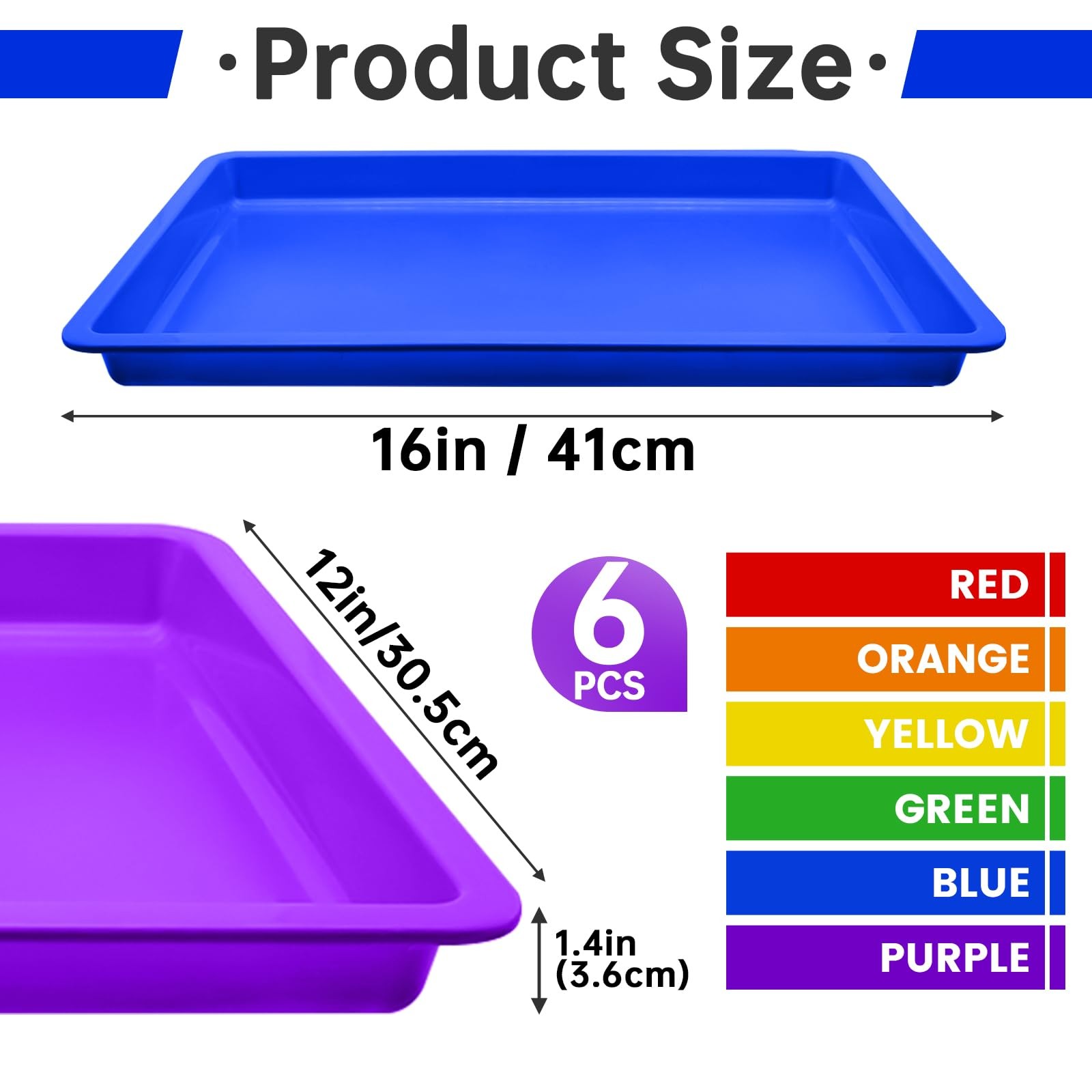 6 Pack Extra Large Plastic Art Trays 16 x 12 x 1.4 Inch for Classroom,6 ...