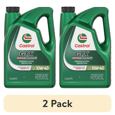 (2 pack) Castrol GTX High Mileage 10W-40 Synthetic Blend Motor Oil, 5 Quarts