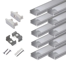 10-Pack 6.6ft/ 2Meter U Shape LED Aluminum Channel System with Milky Cover, E...