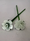 Vintage Murano Style Art Glass Gardenia Flowers Pair 12" Long Stem White Green